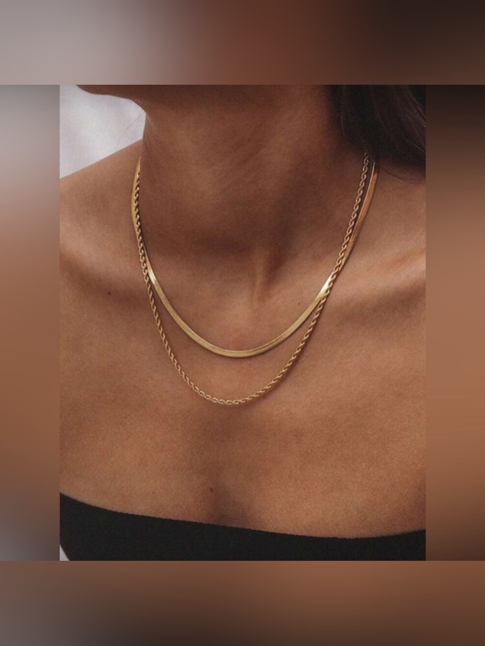 Gold 1pc Layered Chain Necklace
